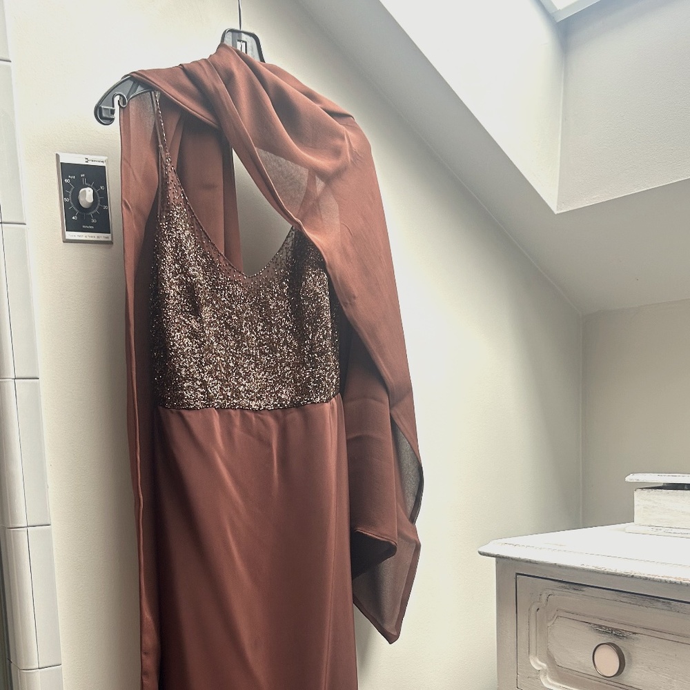 Brown Sequin Gilar Evening Black Tie Dress Size 6